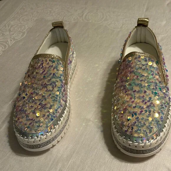 Iridescent sequin slip-on platform sneakers - Picture 3 of 5